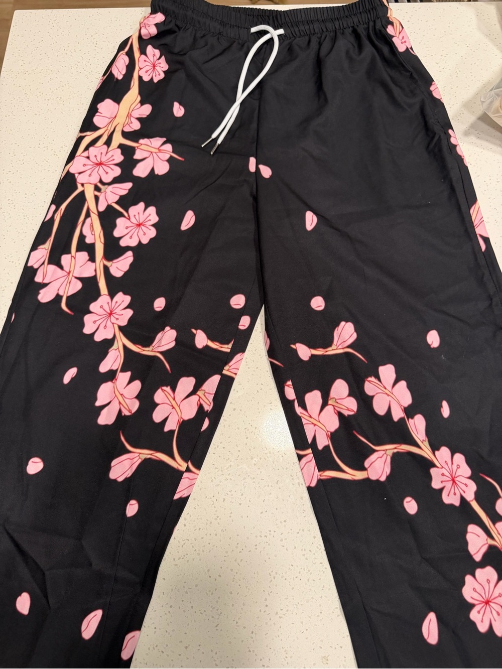 Women's Straight Leg Lounge Pants with Pink Blossom Print